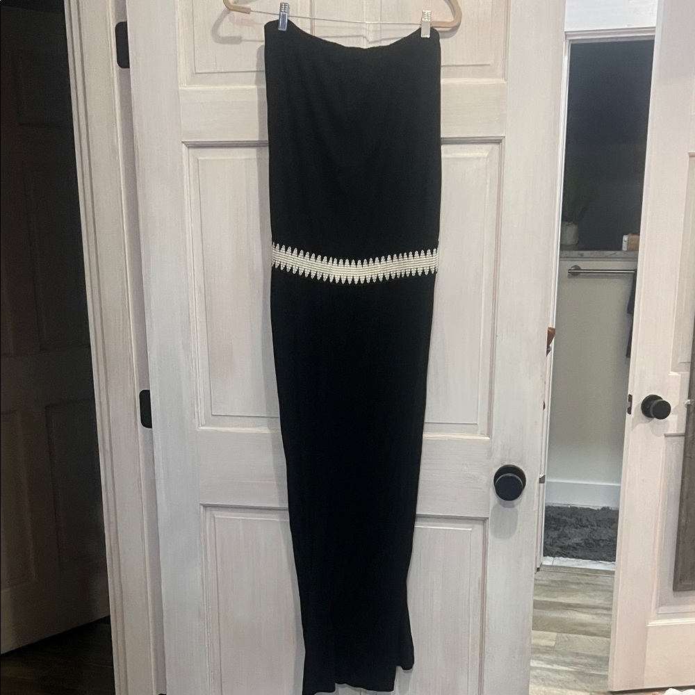 Black Strapless Lascana Maxi Dress with White Trim at waist